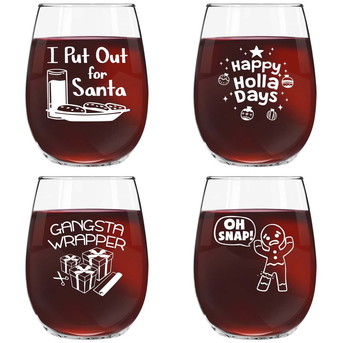 wine glasses that make a great gift this holiday season. They are funny and dishwasher safe