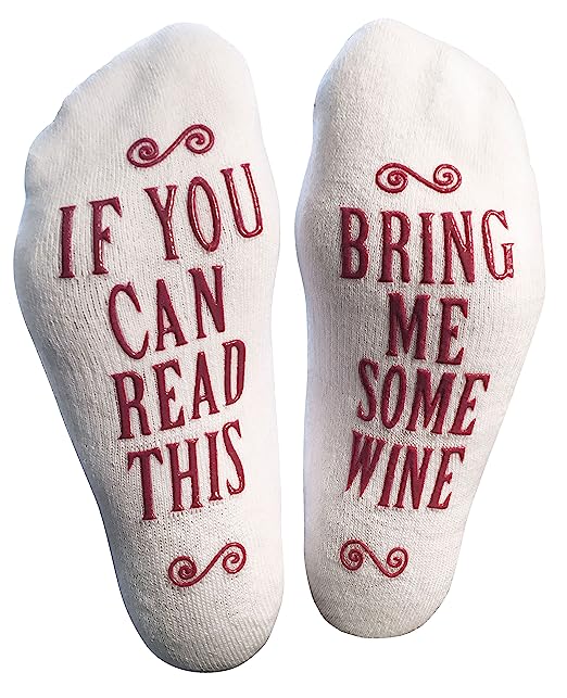 Luxury Combed Cotton &quot;Bring Me Some Wine&quot; Novelty Socks - Perfect Hostess or Housewarming Gift Idea for Women, Funny Secret Santa, or Unisex White Elephant Gift Idea for a Wine Lover