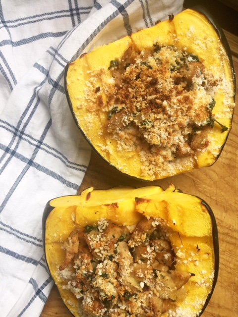 acorn squash with chicken sausage and kale recipe