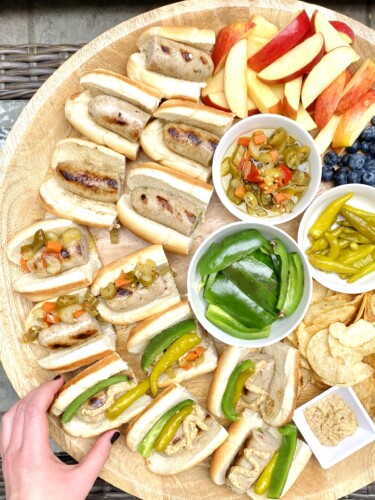 An easy sunday funday snack board with Al Fresco Chicken 