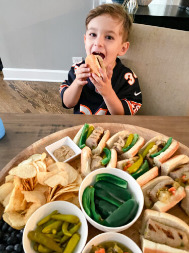 A kid friendly snack board easy to put together with Al Fresco Chicken Sausage